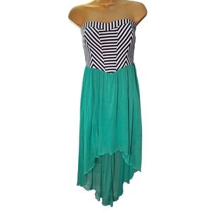 Speechless Strapless High-Low Dress Chevron Green Combo Size L Juniors